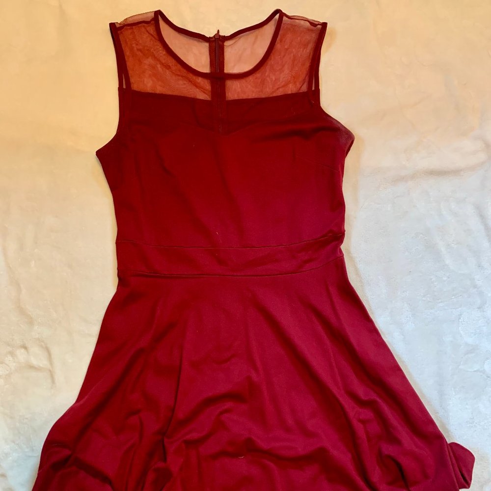 Sheer/Skater Style/Burgundy Midi Dress